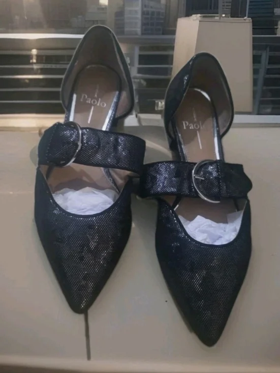 Pre-loved Paolo Dean Womens Black Metallic Leather Pointy Toe Flat Sz 8 - Picture 3 of 8